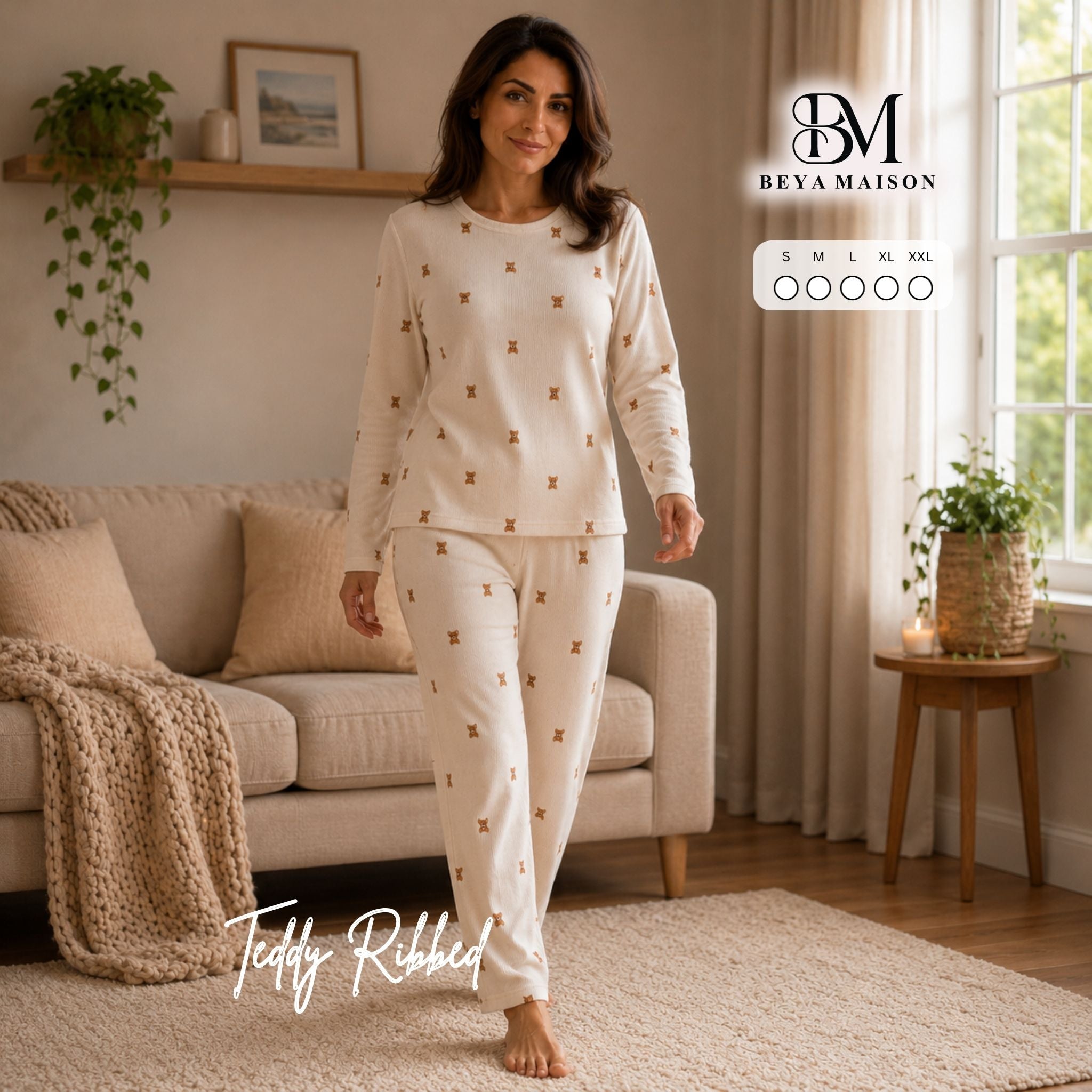Cozy Teddy Ribbed Pajama Set 🧸🤍