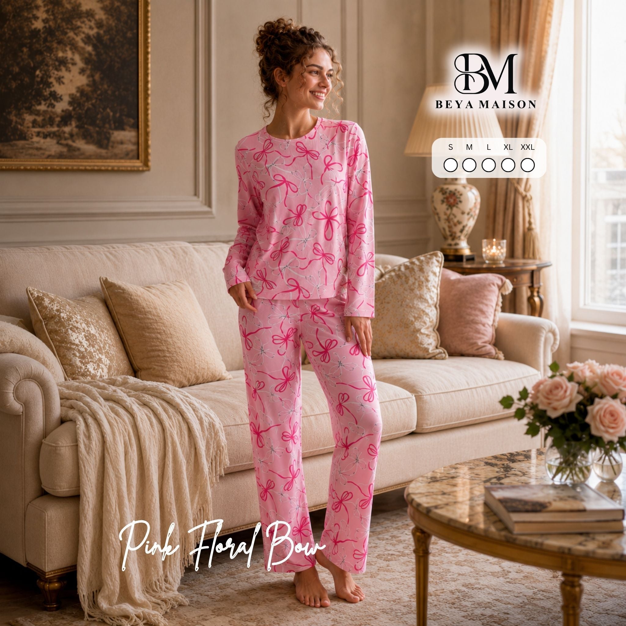 Pink Floral Bow Pajama Set