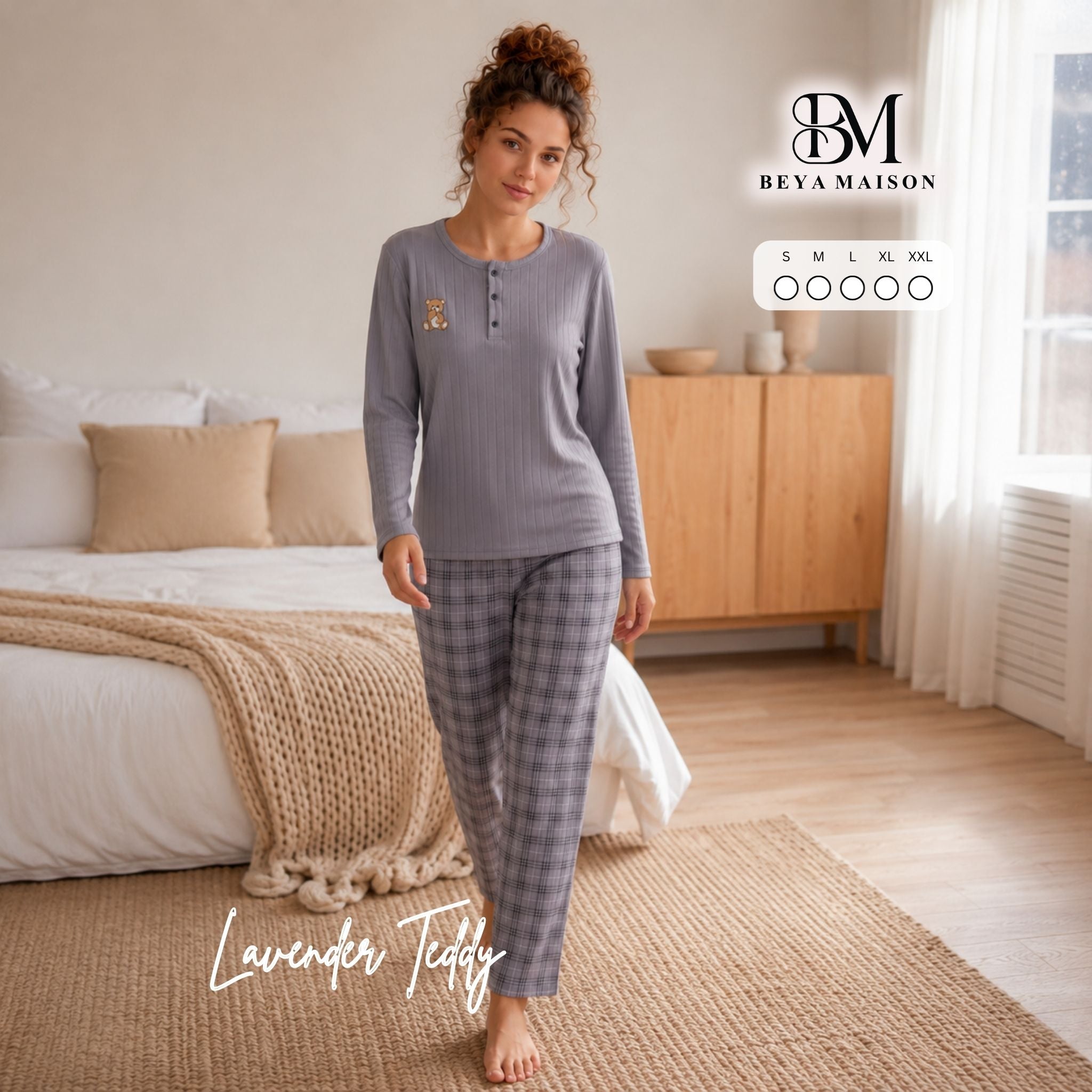 Lavender Teddy Check Pajama Set 🧸💜