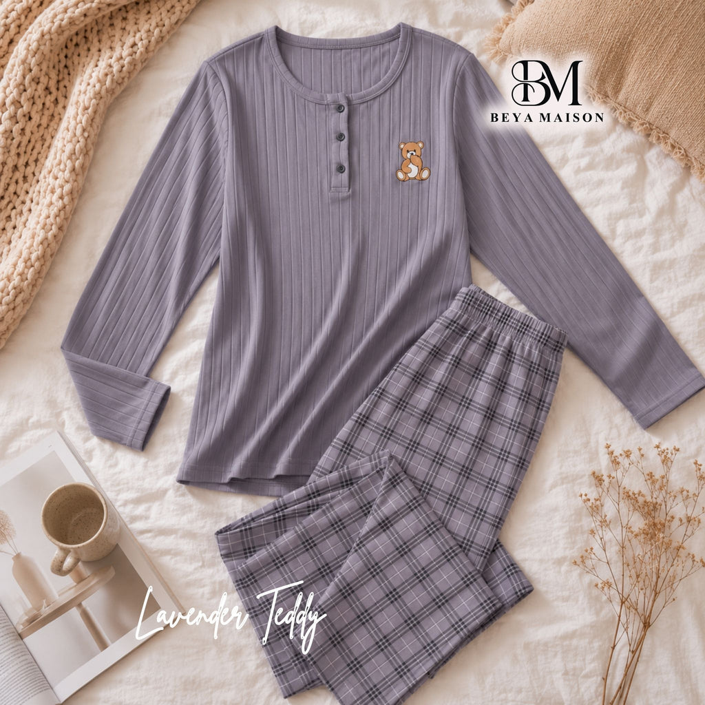 Lavender Teddy Check Pajama Set 🧸💜