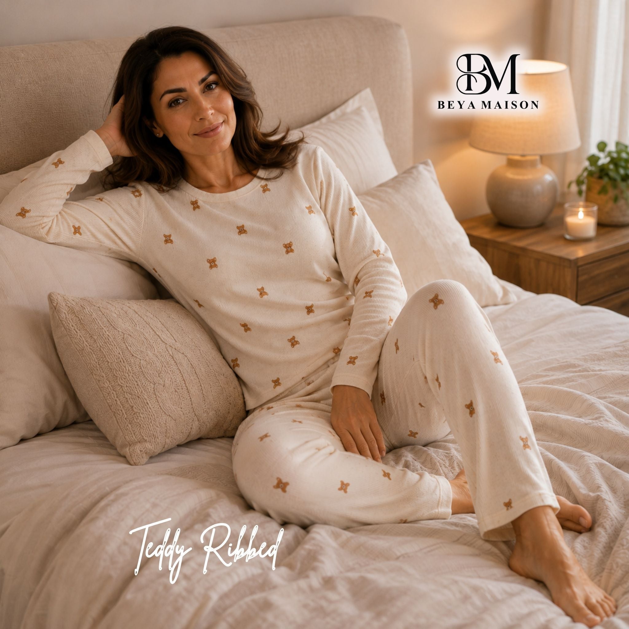 Cozy Teddy Ribbed Pajama Set 🧸🤍
