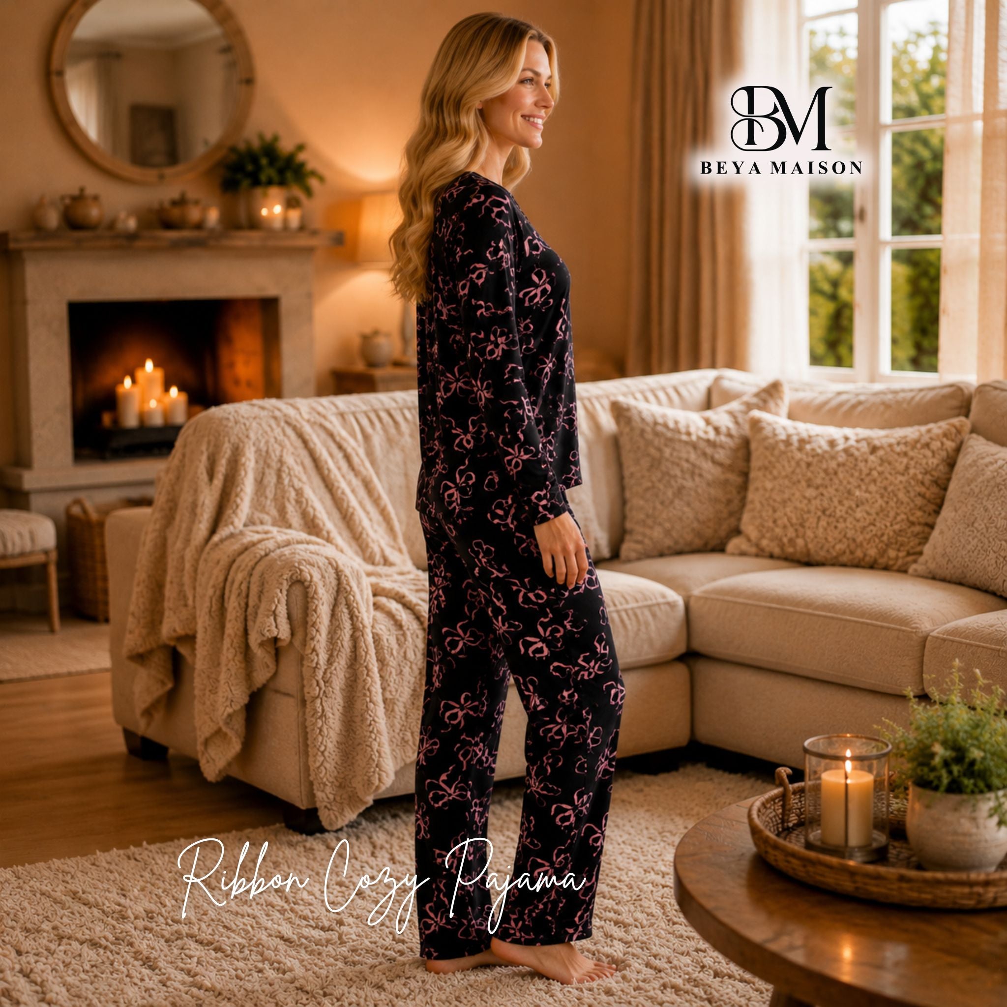 Midnight Ribbon Cozy Pajama Set 🎀