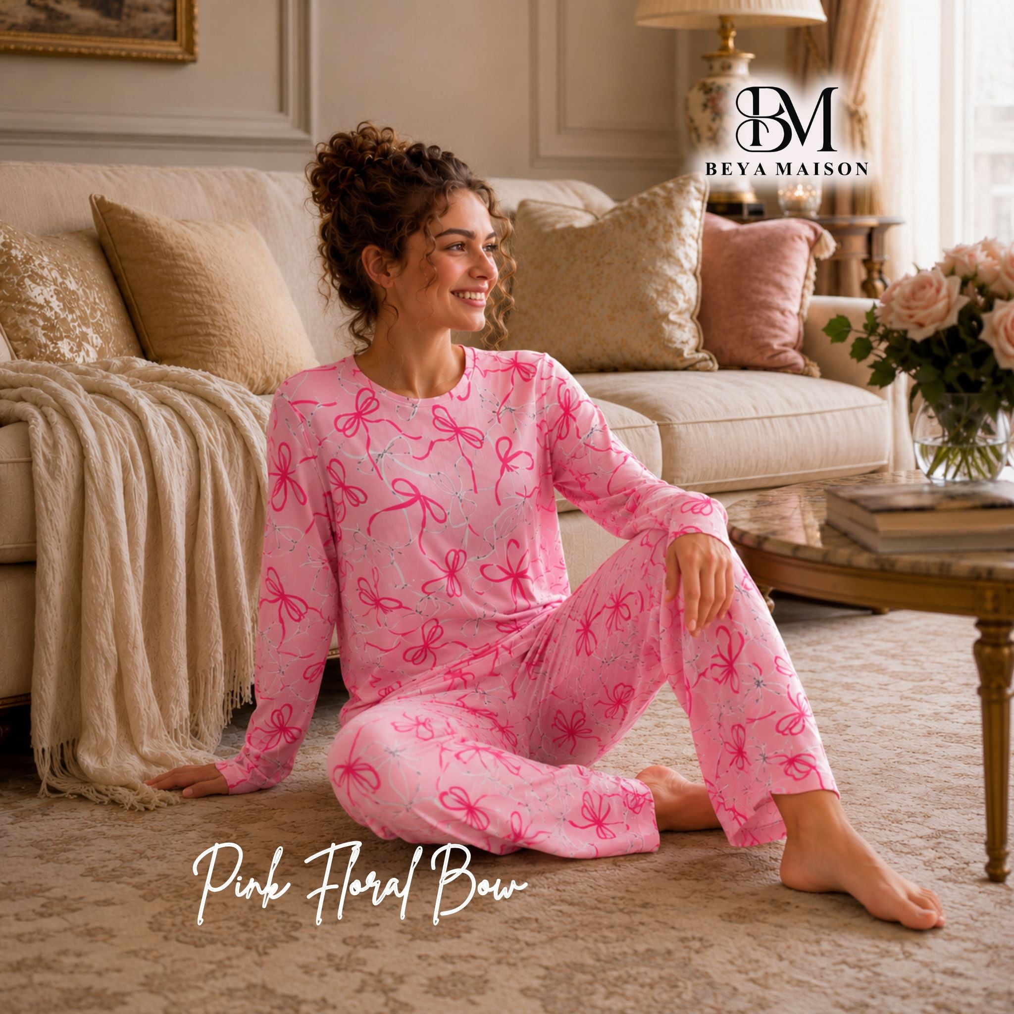 Pink Floral Bow Pajama Set