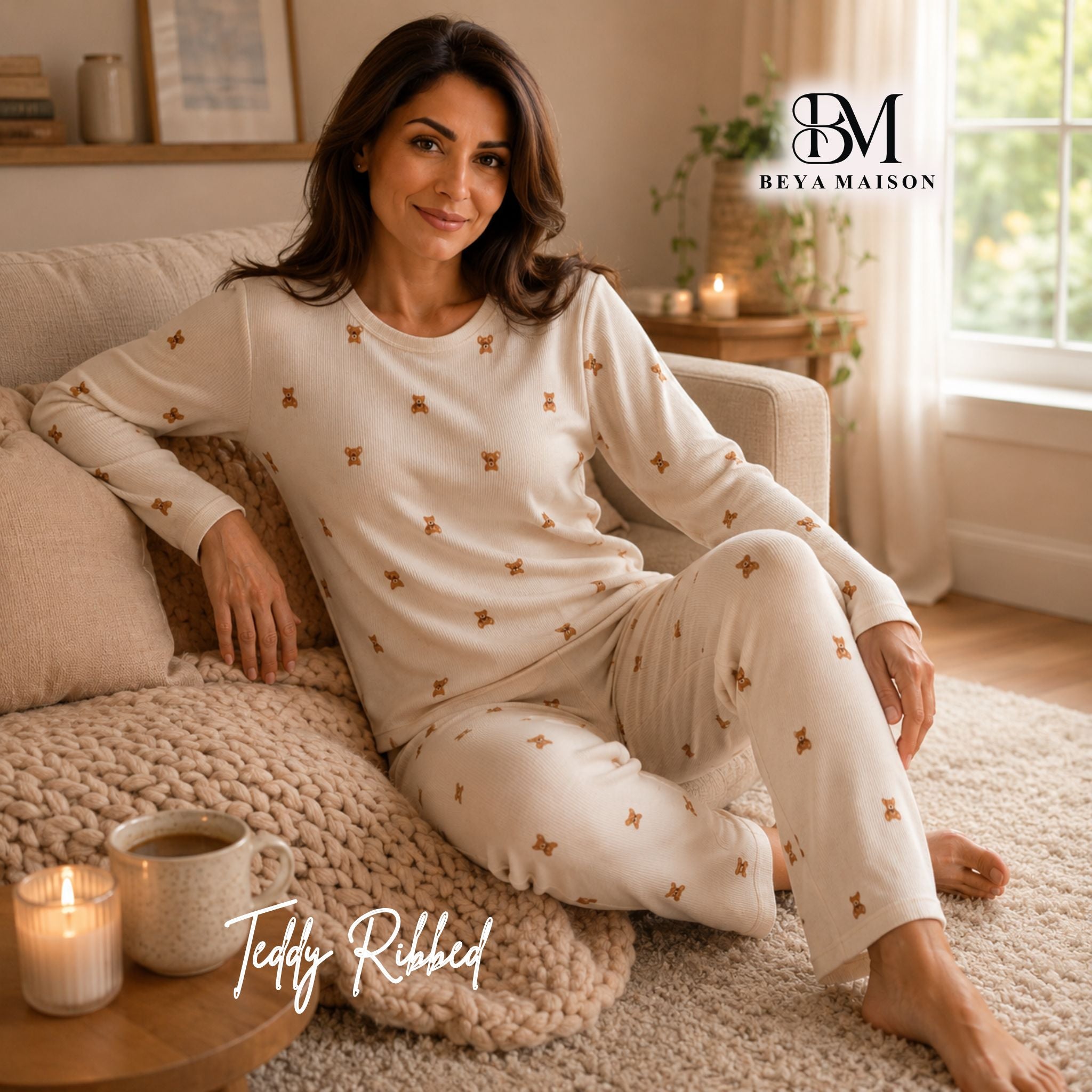 Cozy Teddy Ribbed Pajama Set 🧸🤍