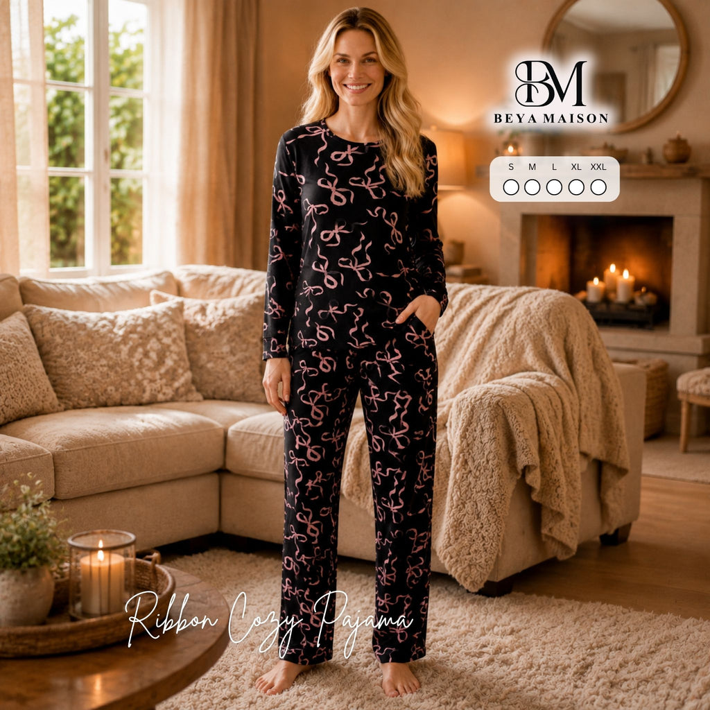 Midnight Ribbon Cozy Pajama Set 🎀